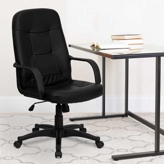 High Back Black Glove Vinyl Executive Swivel Office Chair with Arms