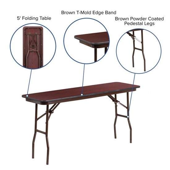 5-Foot Mahogany Melamine Laminate Folding Training Table