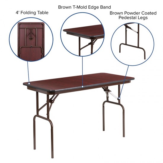 4-Foot Mahogany Melamine Laminate Folding Banquet Table