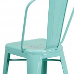 Commercial Grade 24" High Mint Green Metal Indoor-Outdoor Counter Height Stool with Back