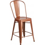 Commercial Grade 24" High Copper Metal Indoor-Outdoor Counter Height Stool with Back