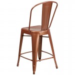 Commercial Grade 24" High Copper Metal Indoor-Outdoor Counter Height Stool with Back