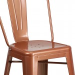 Commercial Grade 24" High Copper Metal Indoor-Outdoor Counter Height Stool with Back