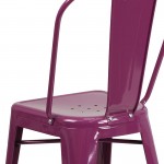 Commercial Grade 24" High Purple Metal Indoor-Outdoor Counter Height Stool with Back