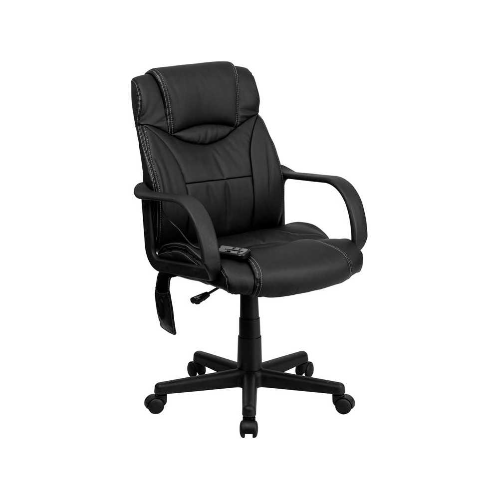 Mid-Back Ergonomic Massaging Black LeatherSoft Executive Swivel Office Chair with Arms