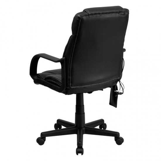 Mid-Back Ergonomic Massaging Black LeatherSoft Executive Swivel Office Chair with Arms