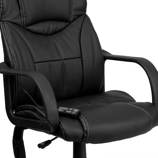 Mid-Back Ergonomic Massaging Black LeatherSoft Executive Swivel Office Chair with Arms