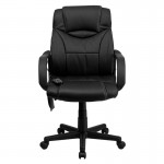 Mid-Back Ergonomic Massaging Black LeatherSoft Executive Swivel Office Chair with Arms