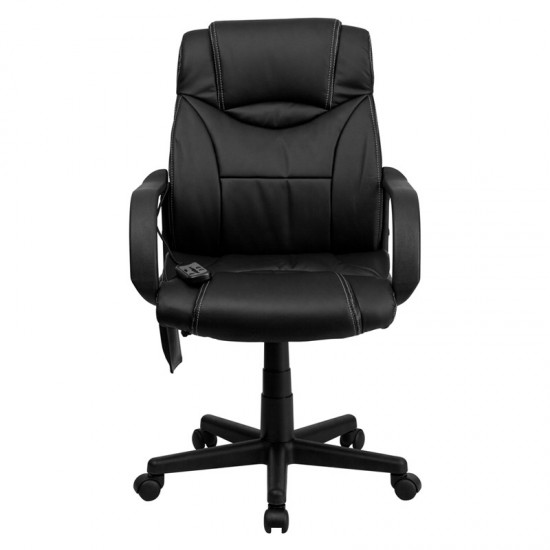 Mid-Back Ergonomic Massaging Black LeatherSoft Executive Swivel Office Chair with Arms