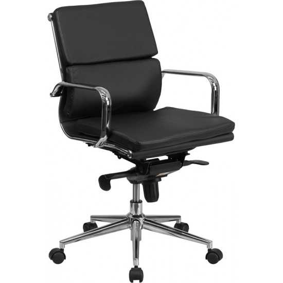 Mid-Back Black LeatherSoft Executive Swivel Office Chair with Synchro-Tilt Mechanism and Arms