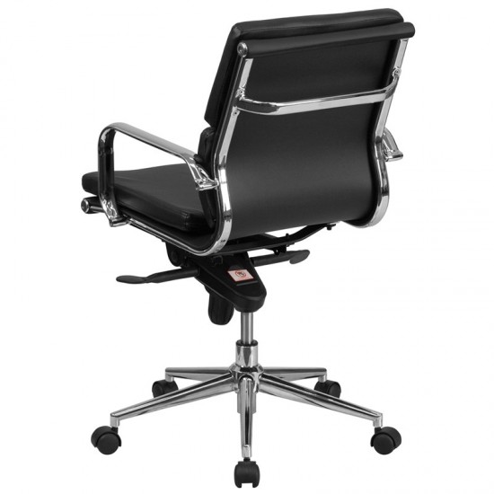 Mid-Back Black LeatherSoft Executive Swivel Office Chair with Synchro-Tilt Mechanism and Arms