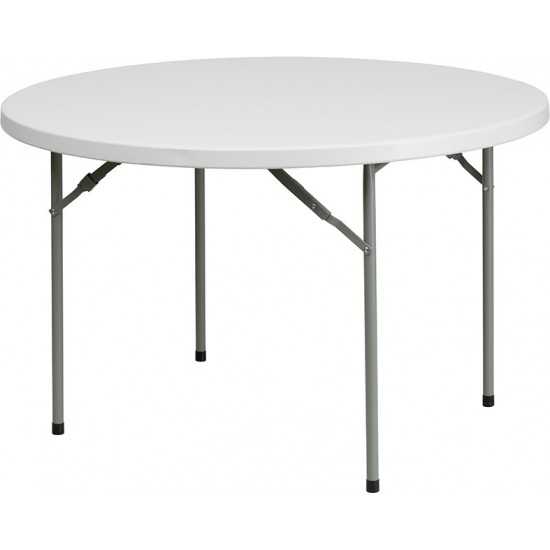 4-Foot Round Granite White Plastic Folding Table