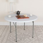 4-Foot Round Granite White Plastic Folding Table