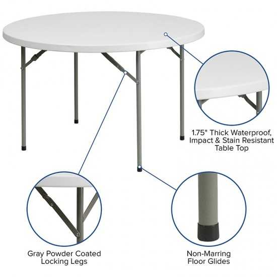 4-Foot Round Granite White Plastic Folding Table