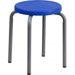 Stackable Stool with Blue Seat and Silver Powder Coated Frame