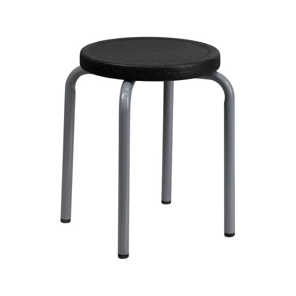 Stackable Stool with Black Seat and Silver Powder Coated Frame