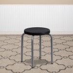 Stackable Stool with Black Seat and Silver Powder Coated Frame