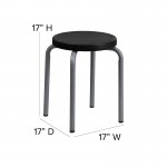 Stackable Stool with Black Seat and Silver Powder Coated Frame