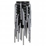 Stackable Stool with Black Seat and Silver Powder Coated Frame