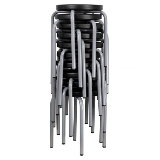 Stackable Stool with Black Seat and Silver Powder Coated Frame