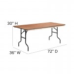 6-Foot Rectangular Wood Folding Banquet Table with Clear Coated Finished Top