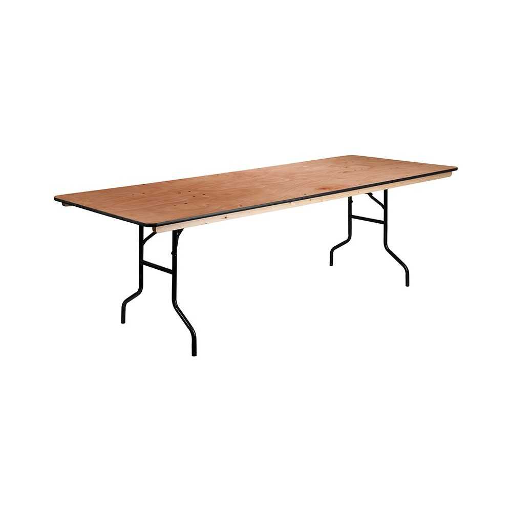 8-Foot Rectangular Wood Folding Banquet Table with Clear Coated Finished Top