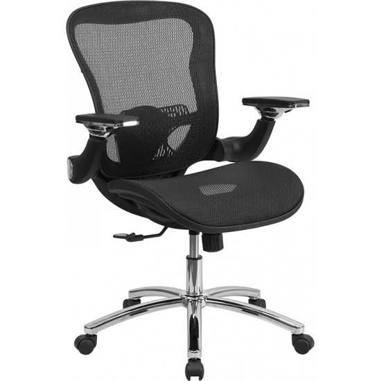 Mid-Back Transparent Black Mesh Executive Swivel Ergonomic Office Chair with Synchro-Tilt & Height Adjustable Flip-Up Arms