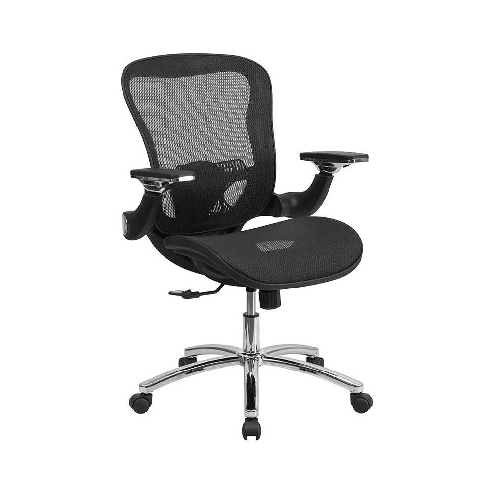 Mid-Back Transparent Black Mesh Executive Swivel Ergonomic Office Chair with Synchro-Tilt & Height Adjustable Flip-Up Arms Mid-Back Transparent Black Mesh Executive Swivel Ergonomic Office Chair with Synchro-Tilt & Height Adjustable Flip-Up Arms