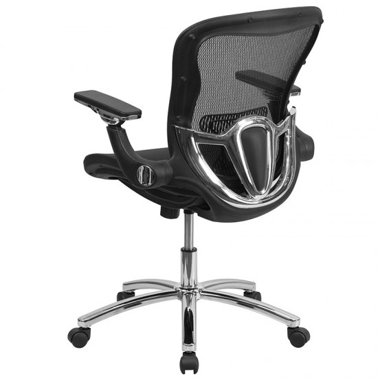 Mid-Back Transparent Black Mesh Executive Swivel Ergonomic Office Chair with Synchro-Tilt & Height Adjustable Flip-Up Arms
