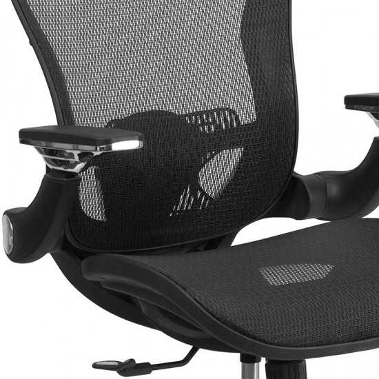 Mid-Back Transparent Black Mesh Executive Swivel Ergonomic Office Chair with Synchro-Tilt & Height Adjustable Flip-Up Arms