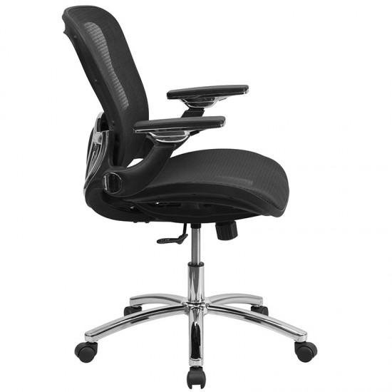 Mid-Back Transparent Black Mesh Executive Swivel Ergonomic Office Chair with Synchro-Tilt & Height Adjustable Flip-Up Arms
