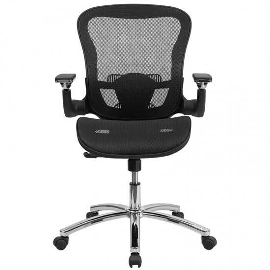 Mid-Back Transparent Black Mesh Executive Swivel Ergonomic Office Chair with Synchro-Tilt & Height Adjustable Flip-Up Arms