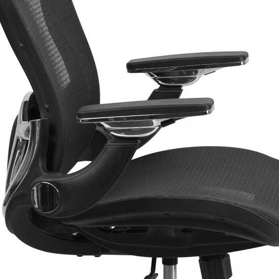 Mid-Back Transparent Black Mesh Executive Swivel Ergonomic Office Chair with Synchro-Tilt & Height Adjustable Flip-Up Arms