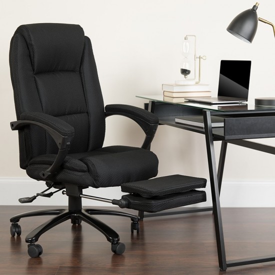 High Back Black Fabric Executive Reclining Ergonomic Swivel Office Chair with Comfort Coil Seat Springs and Arms