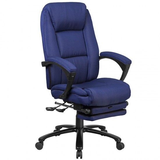 High Back Navy Fabric Executive Reclining Ergonomic Swivel Office Chair with Comfort Coil Seat Springs and Arms