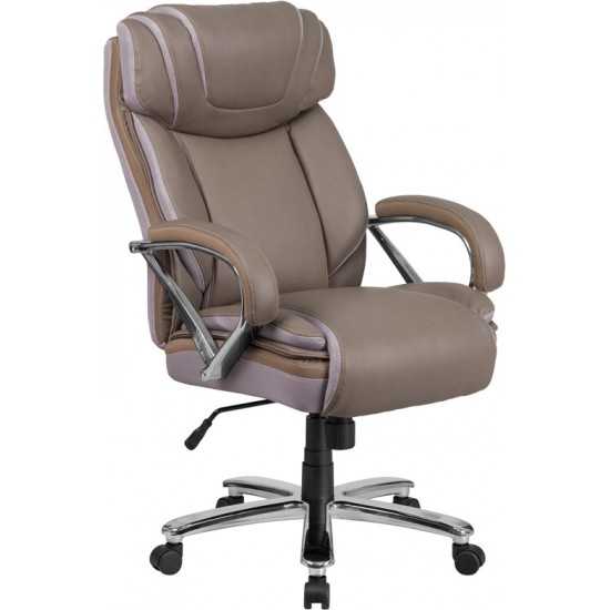 Big & Tall 500 lb. Rated Taupe LeatherSoft Executive Swivel Ergonomic Office Chair with Extra Wide Seat