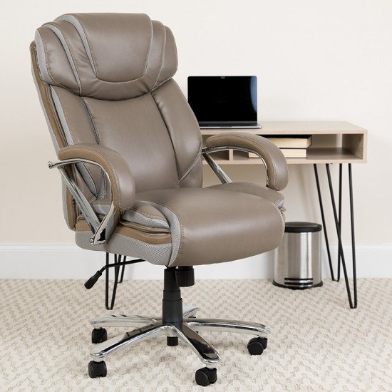 Big & Tall 500 lb. Rated Taupe LeatherSoft Executive Swivel Ergonomic Office Chair with Extra Wide Seat