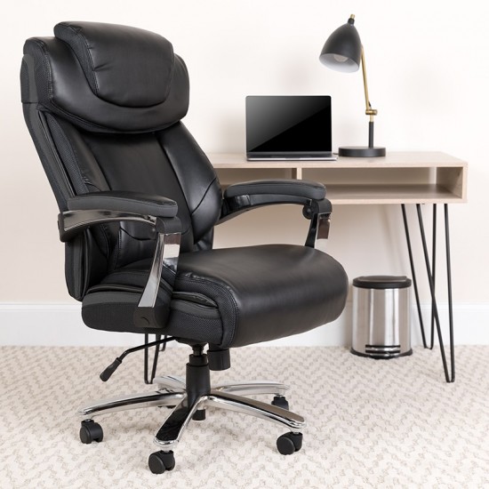 Big & Tall 500 lb. Rated Black LeatherSoft Executive Swivel Ergonomic Office Chair with Adjustable Headrest