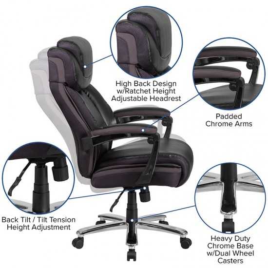 Big & Tall 500 lb. Rated Black LeatherSoft Executive Swivel Ergonomic Office Chair with Adjustable Headrest