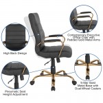 High Back Black LeatherSoft Executive Swivel Office Chair with Gold Frame and Arms