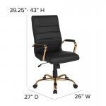 High Back Black LeatherSoft Executive Swivel Office Chair with Gold Frame and Arms