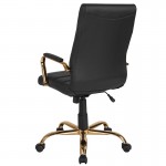 High Back Black LeatherSoft Executive Swivel Office Chair with Gold Frame and Arms