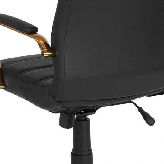 High Back Black LeatherSoft Executive Swivel Office Chair with Gold Frame and Arms