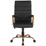 High Back Black LeatherSoft Executive Swivel Office Chair with Gold Frame and Arms