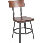 Flint Series Rustic Walnut Restaurant Chair with Wood Seat & Back and Gray Powder Coat Frame