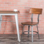 Flint Series Rustic Walnut Restaurant Chair with Wood Seat & Back and Gray Powder Coat Frame