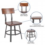 Flint Series Rustic Walnut Restaurant Chair with Wood Seat & Back and Gray Powder Coat Frame