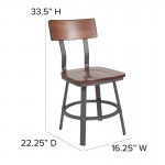 Flint Series Rustic Walnut Restaurant Chair with Wood Seat & Back and Gray Powder Coat Frame