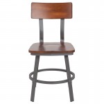 Flint Series Rustic Walnut Restaurant Chair with Wood Seat & Back and Gray Powder Coat Frame