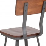 Flint Series Rustic Walnut Restaurant Chair with Wood Seat & Back and Gray Powder Coat Frame